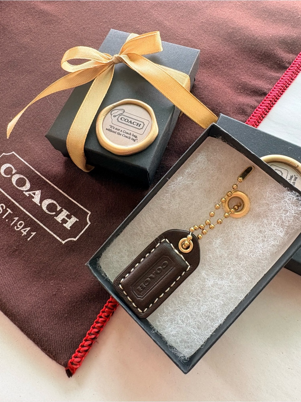 ๐ซRARE Coach DBL-Sided Virgin Vachetta Chocolate HTF Y2K VTG Hang Tag Charm - Picture 14 of 15